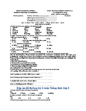Đề kiểm tra chất lượng cuối năm môn Tiếng Anh Lớp 5 - Năm học 2014-2015 - Trường TH Giao Hương (Có đáp án)